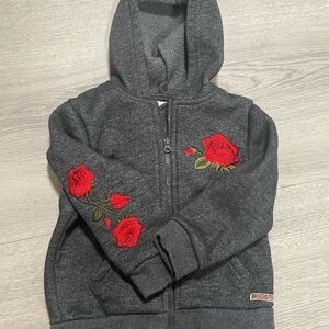 Hudson Jeans Kids Gray Hoodie with Red Rose Embroidery
